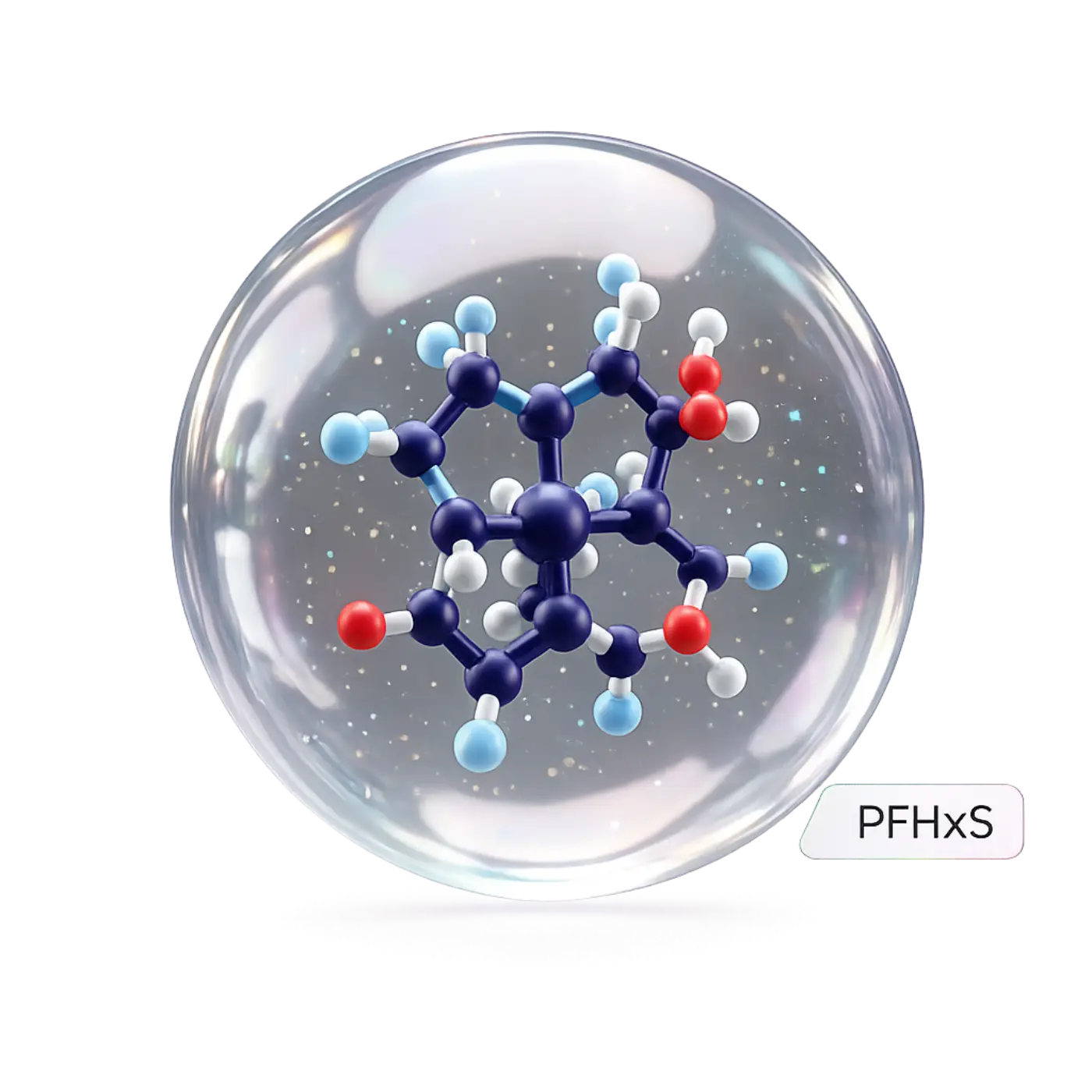 Chemische 3D Struktur von PFHxS im Trinkwasser
