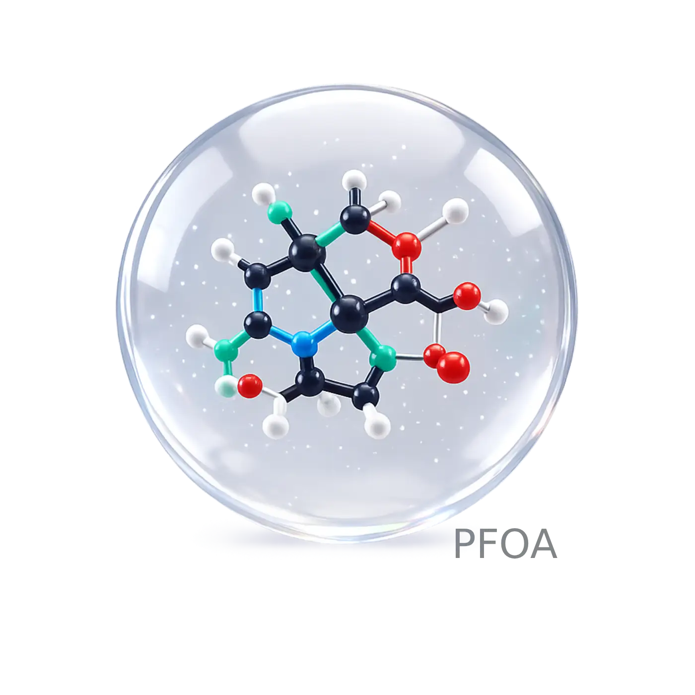 Chemische 3D Struktur von PFOA im Trinkwasser