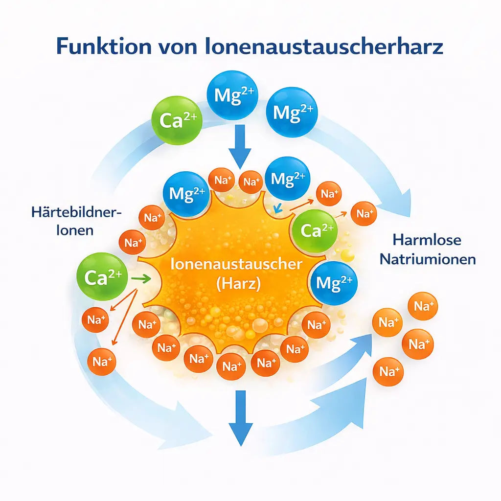 Hier ist ein einfaches Schema zur Funktion von Ionenaustauscher im Wasserfilter